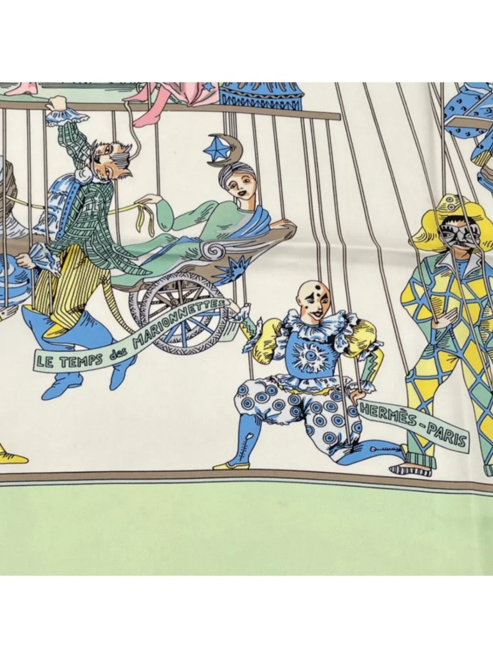 Hermes Carre 90 le Temps Des Marionnettes Marionette Time Silk Scarf Green - Picture 6 of 7